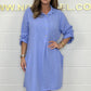 💖💥Roll Sleeve Pocket Plus Size klänning i bomull och linne